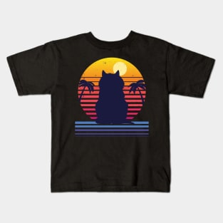 Retro Cat Life at the beach Kids T-Shirt